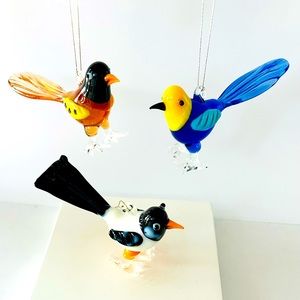 Bird Ornaments x3 Colored Glass